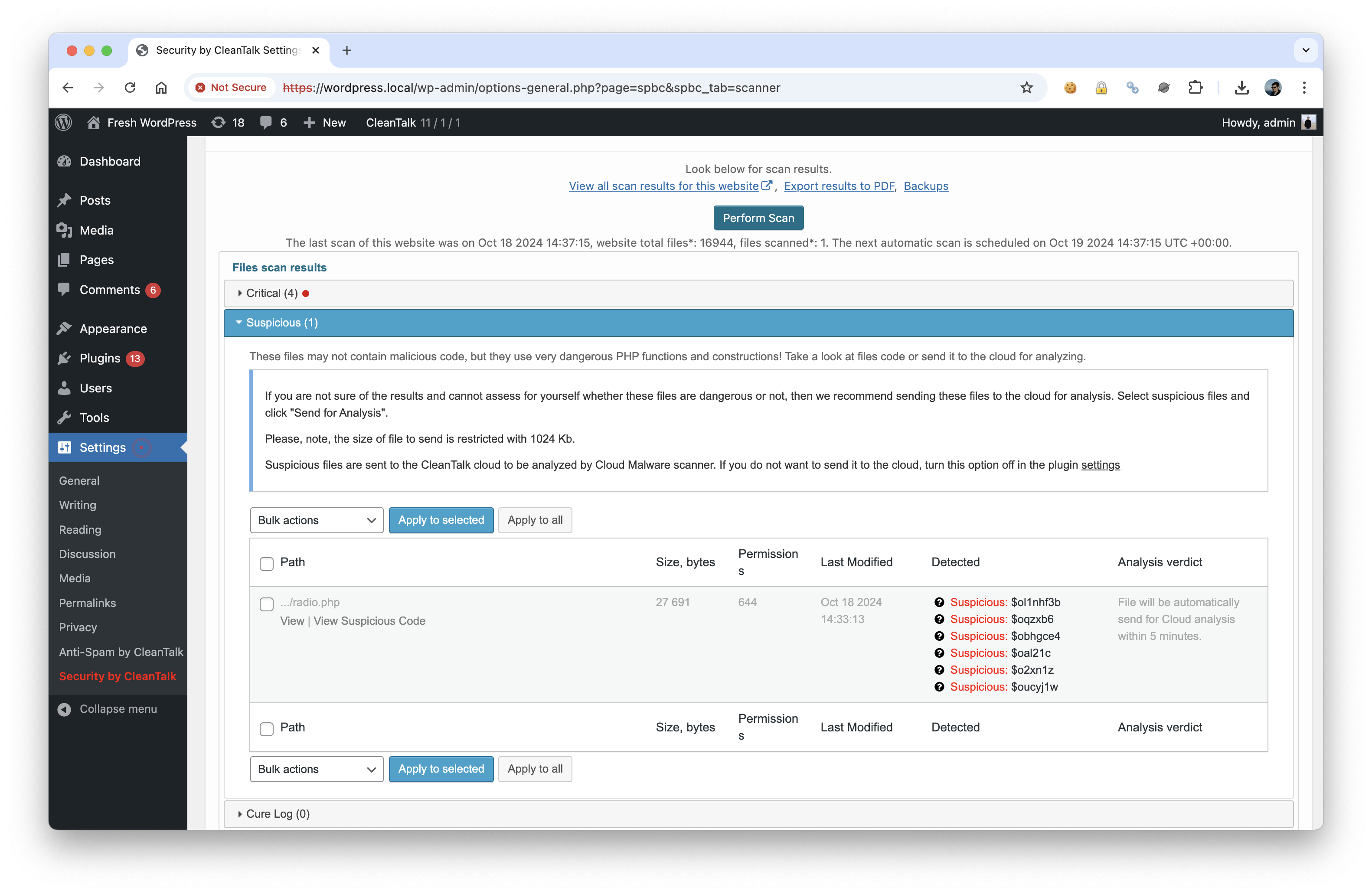 Security by CleanTalk detects radio.php as suspicious file in the root of WordPress.