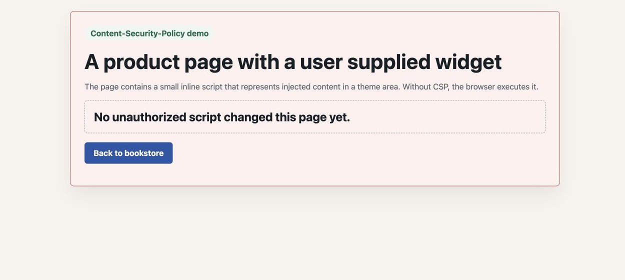 CSP applied demo showing inline script blocked on a WordPress page