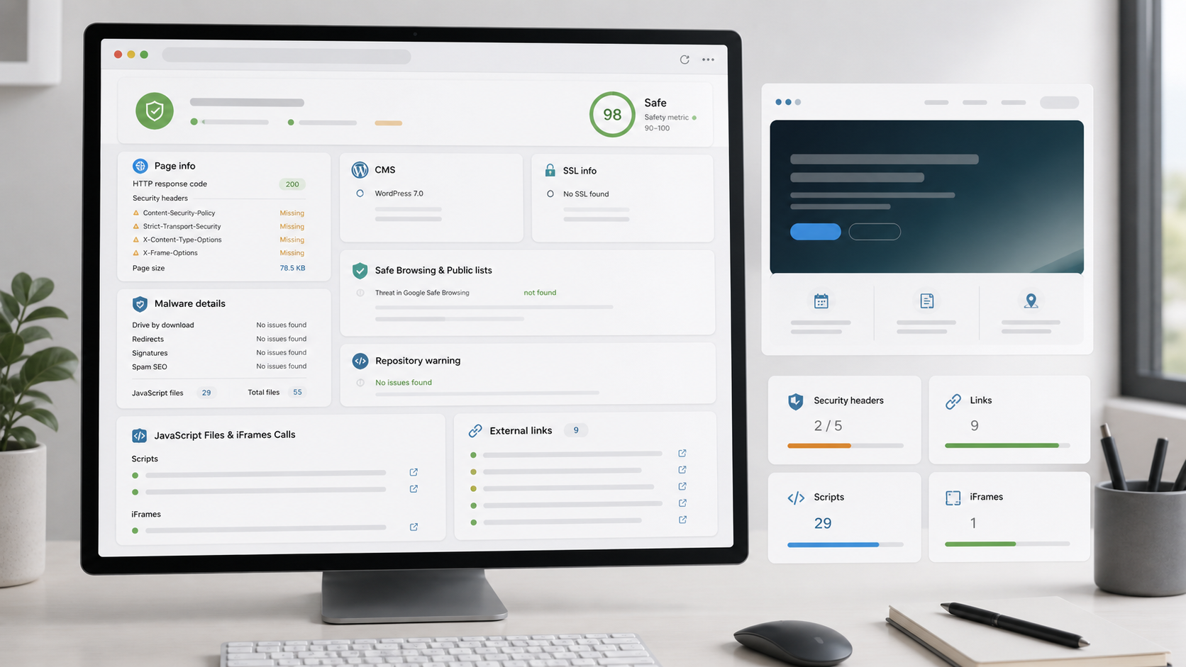 CleanTalk Website Malware Scanner in Action: What a Public WordPress Scan Reveals CleanTalk website malware scanner report dashboard with WordPress site preview