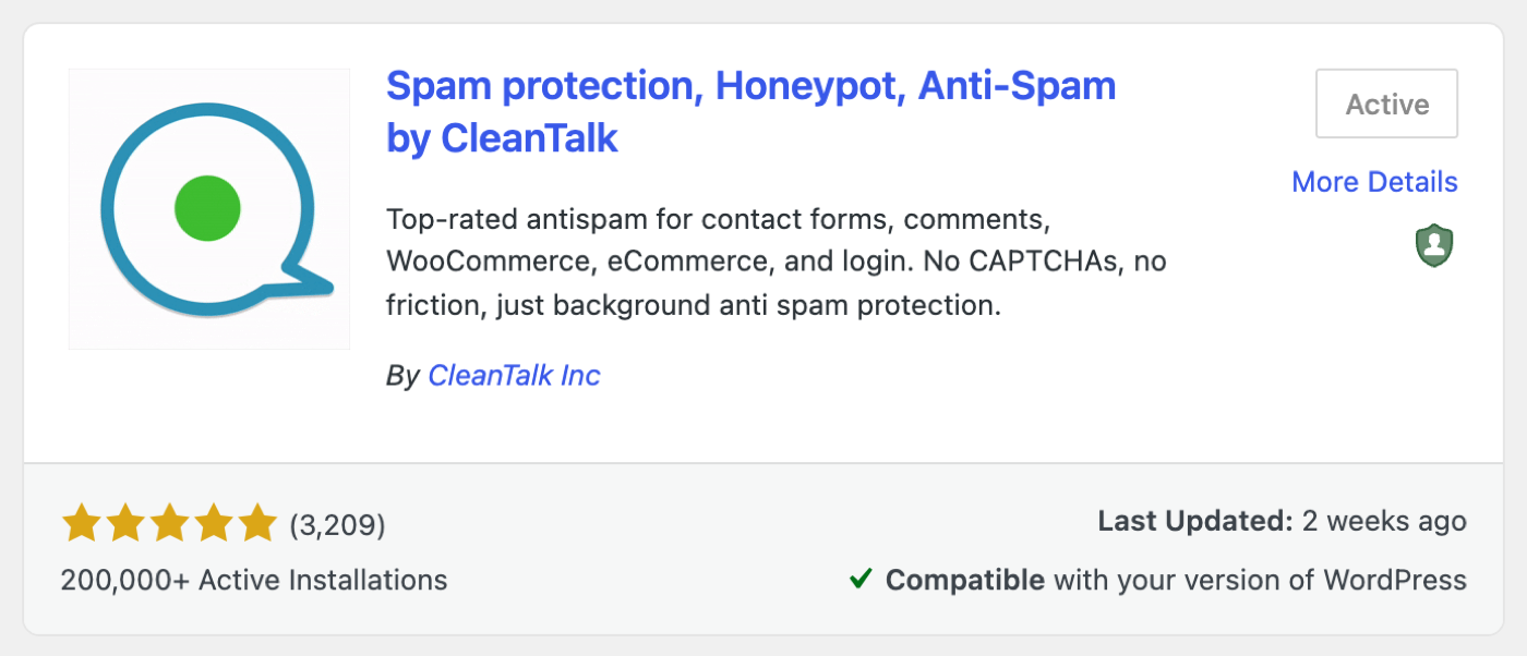 WordPress "Add Plugins" screen with the Security by CleanTalk plugin card and the Install Now button.