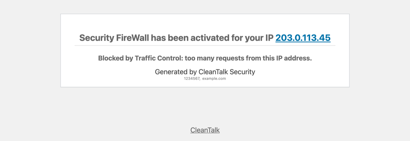 The Traffic Control block page telling the visitor that too many requests were made from their IP address.
