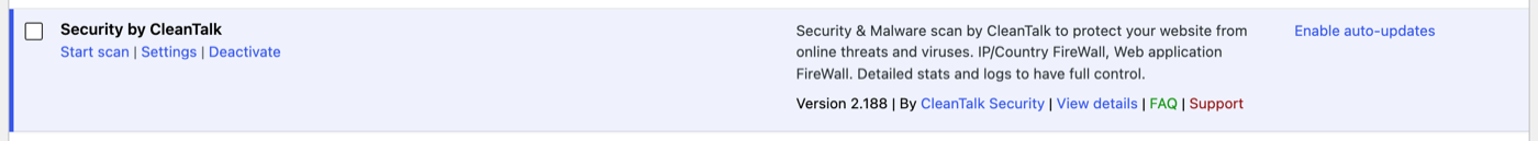 WordPress Add Plugins screen with the Security by CleanTalk plugin card and the Install Now button.