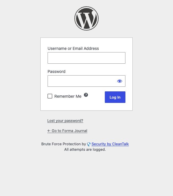 Forma Journal WordPress login form shown after the original session was rejected